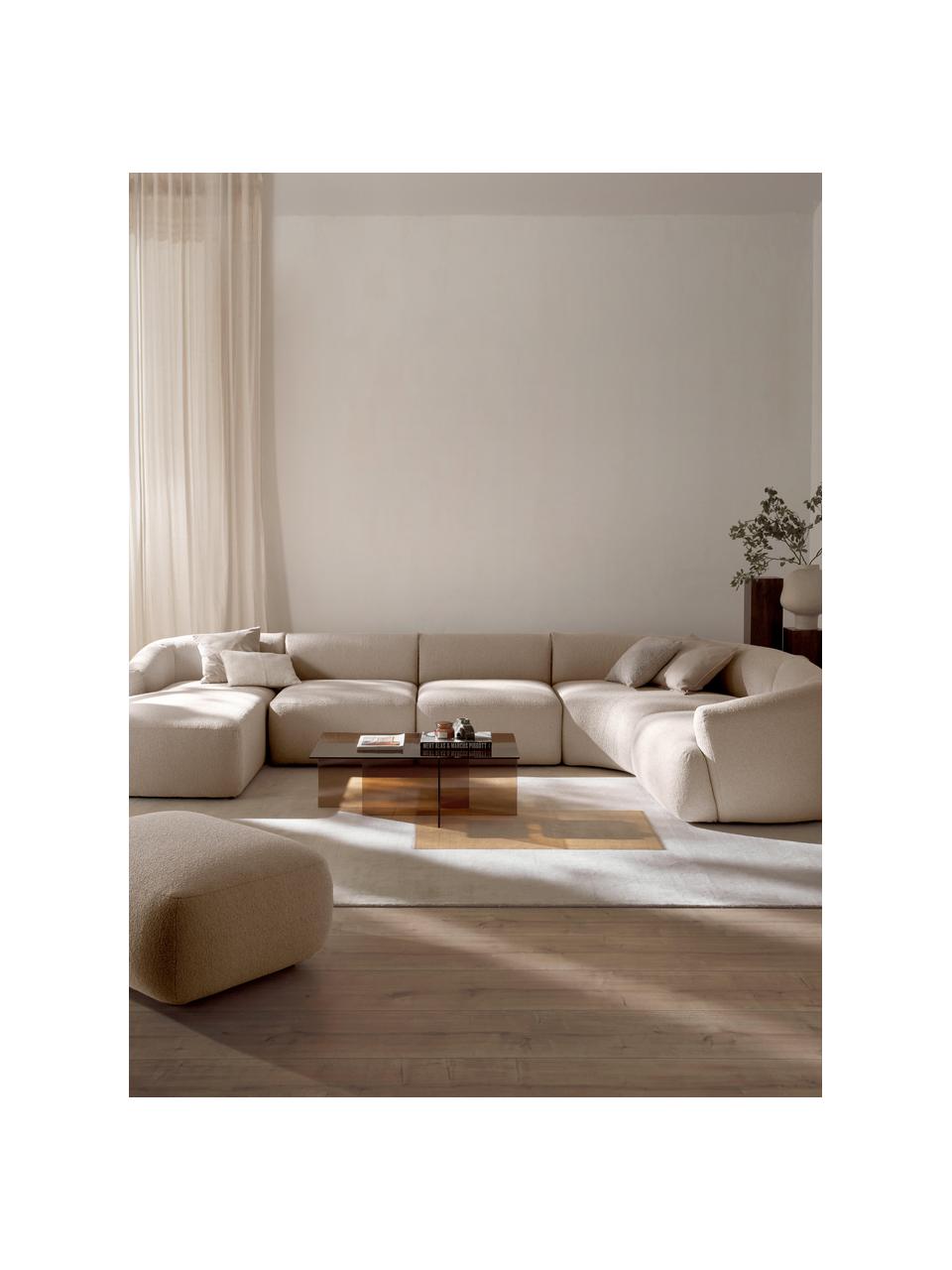 Salon lounge modulable en bouclette Sofia, Bouclette beige clair, larg. 404 x prof. 231 cm, méridienne à droite