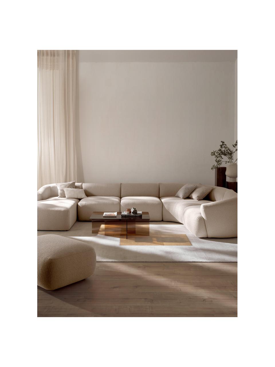 Salon modulable en tissu bouclé Sofia, Bouclé beige clair, larg. 404 x prof. 231 cm, méridienne à droite