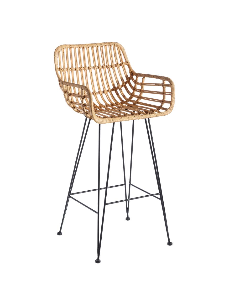 Sedia da bar in rattan Natural Way, Seduta: rattan, Gambe: metallo rivestito, Marrone, Larg. 49 x Alt. 105 cm