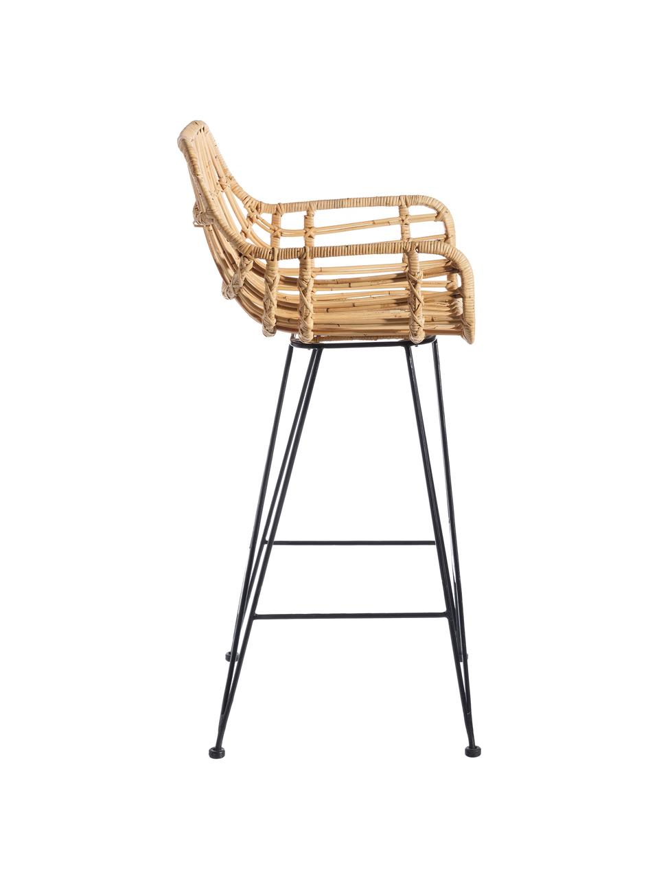 Krzesło barowe z rattanu Natural Way, Nogi: metal powlekany, Brązowy, S 49 x W 105 cm