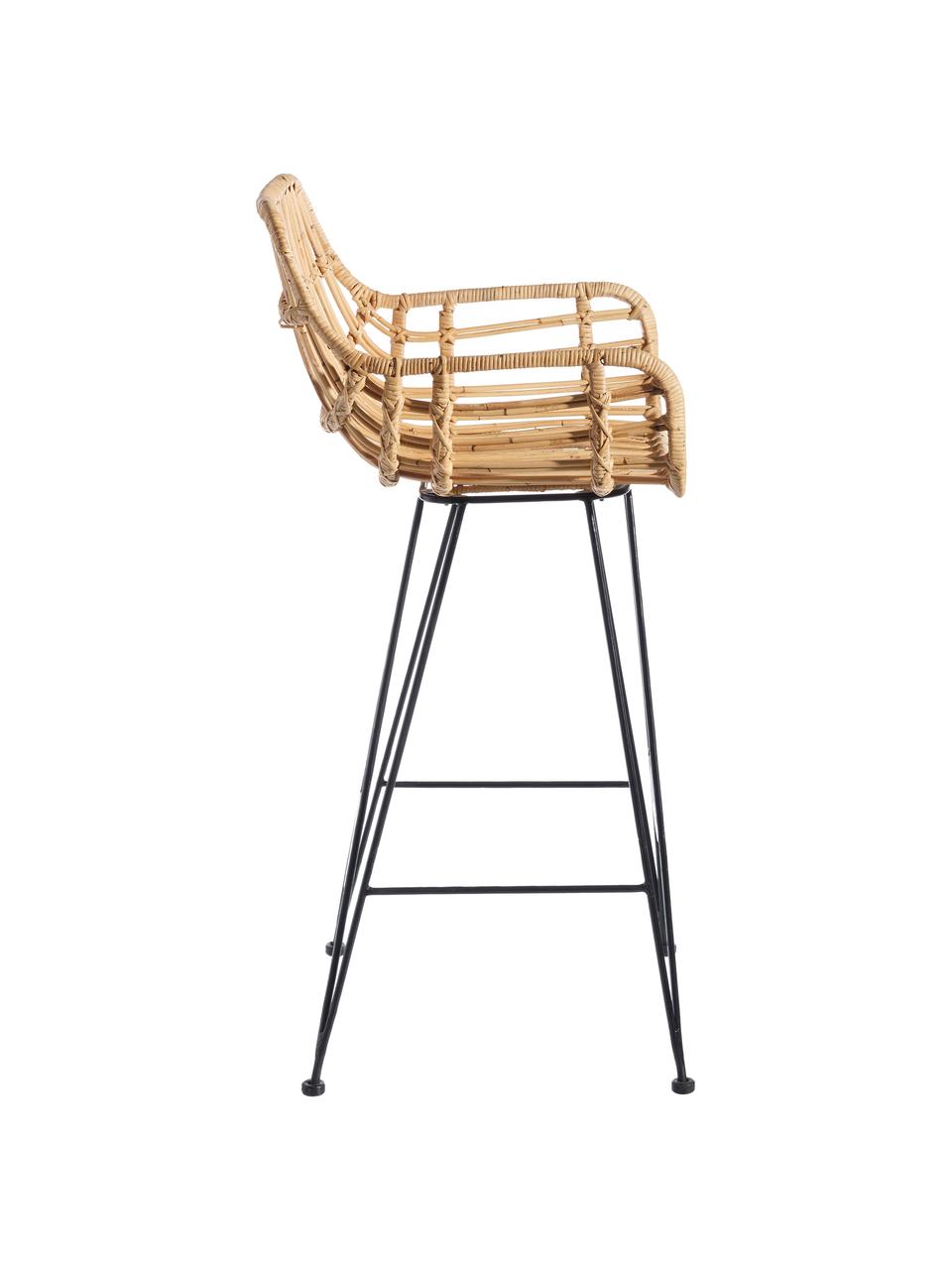 Sedia da bar in rattan Natural Way, Seduta: rattan, Gambe: metallo rivestito, Marrone, Larg. 49 x Alt. 105 cm