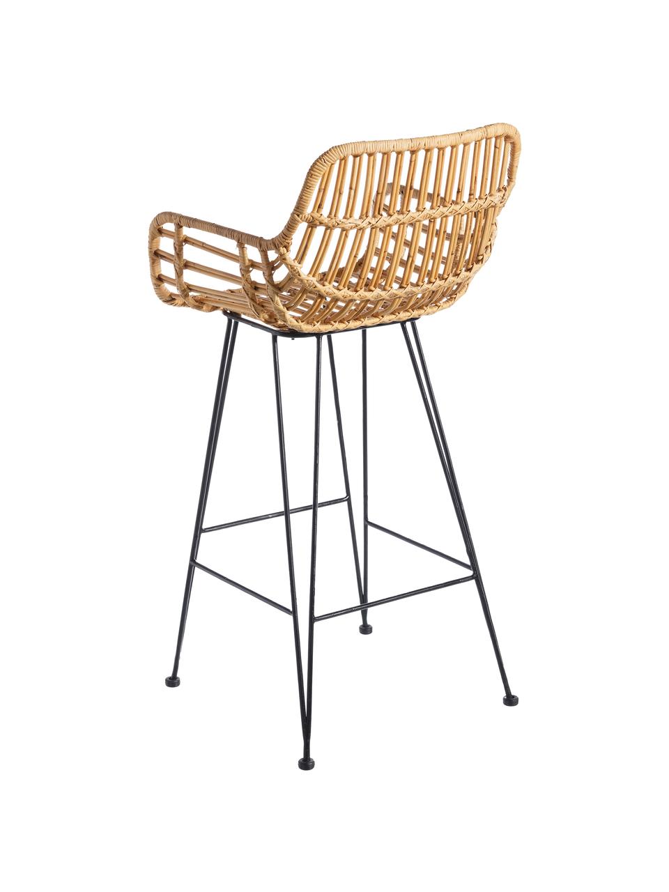 Sedia da bar in rattan Natural Way, Seduta: rattan, Gambe: metallo rivestito, Marrone, Larg. 49 x Alt. 105 cm