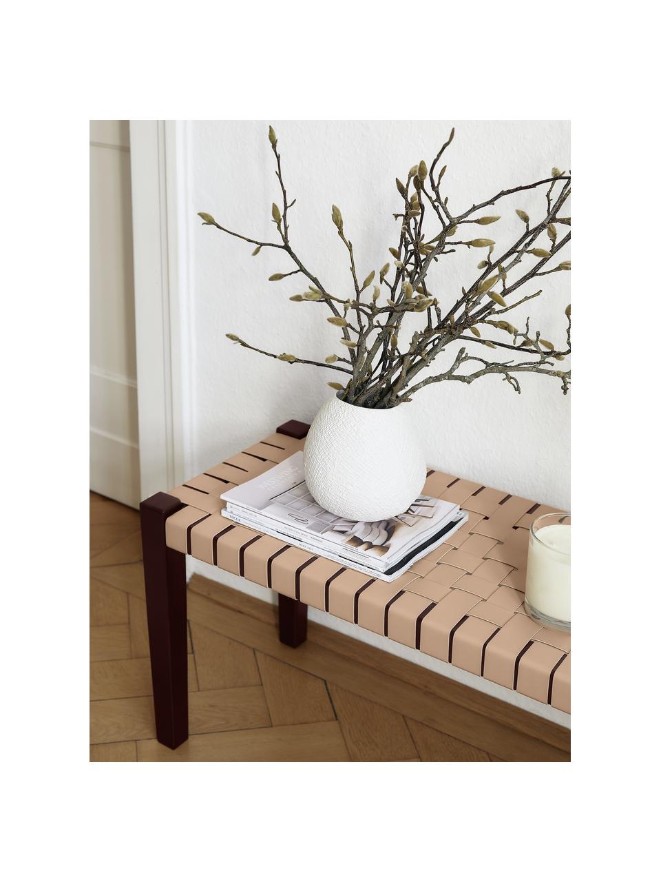 Kunstleren bankje Akina in beige, Zitvlak: kunstleer (100% polyureth, Frame: massief gelakt acaciahout, Beige, 110 x 46 cm