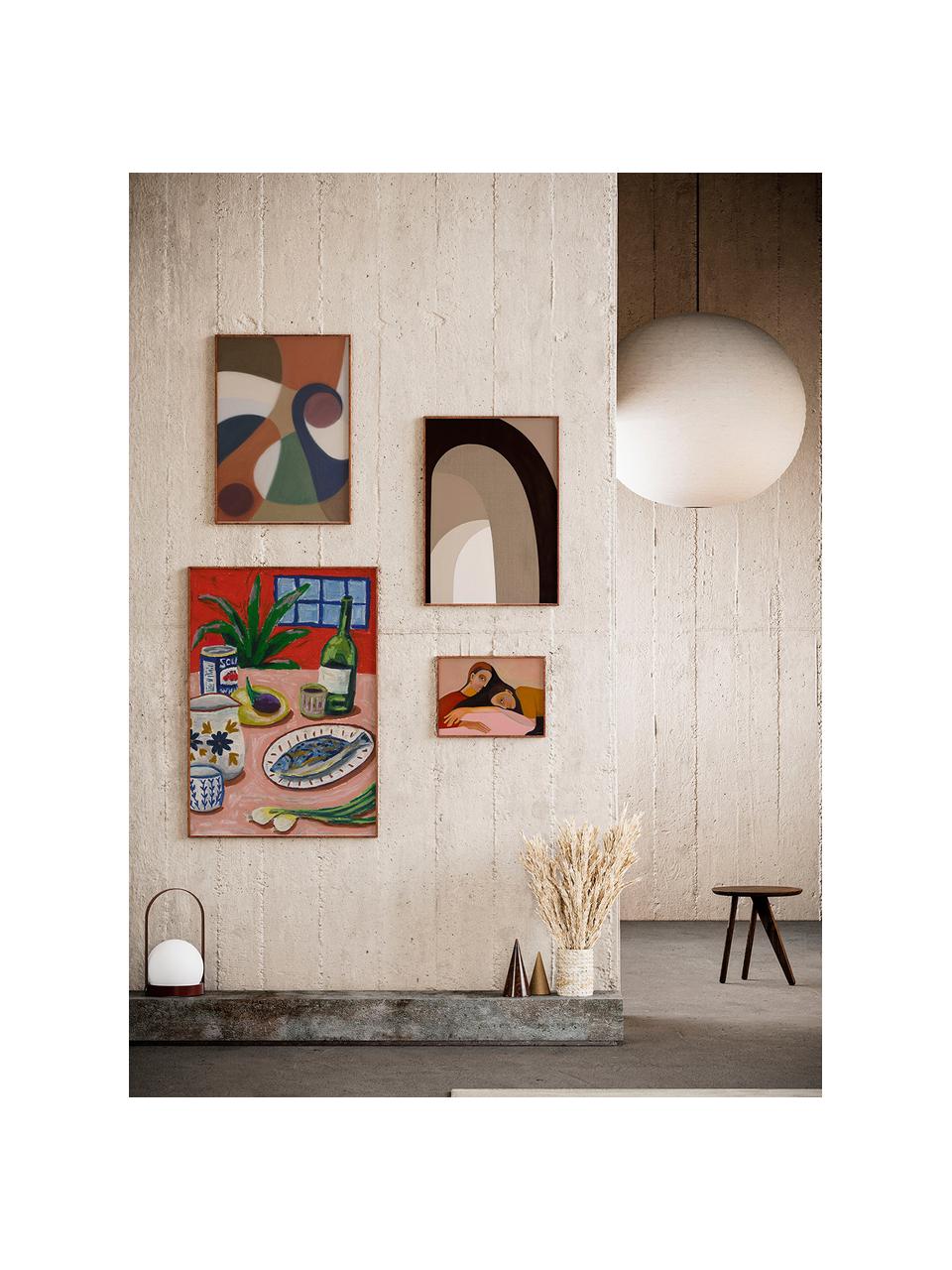 Poster Artwall no. 08 mit Rahmen, 4er-Set, Rahmen: Kiefernholz, Front: Plexiglas, Bunt, Set mit verschiedenen Größen