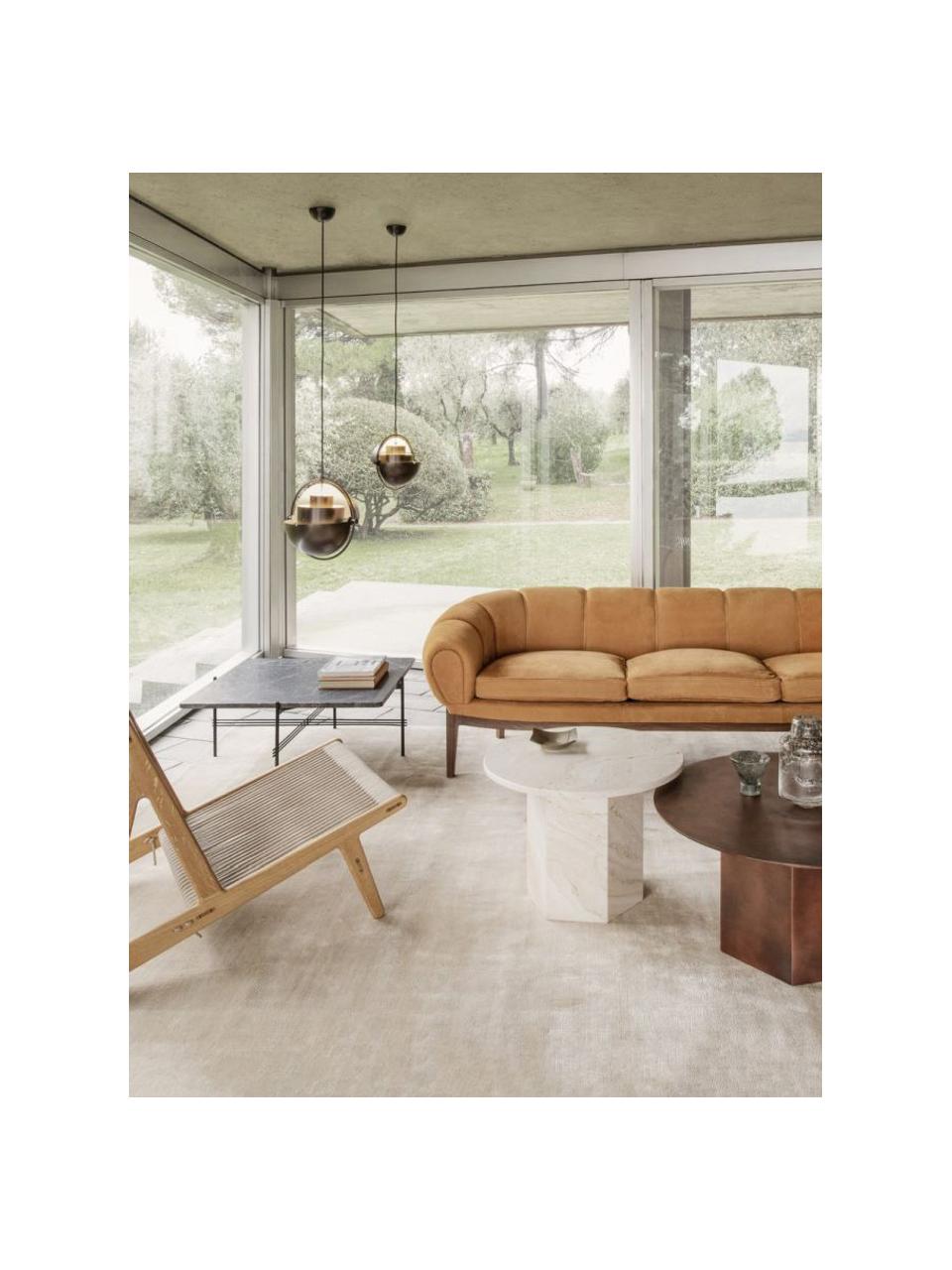 Handgemaakte loungefauteuil MR01 Initial van eikenhout met stoelkussen, Frame: amerikaans walnoothout, g, Zitvlak: linnen touw, Eikenhout, lichtbeige, B 65 x D 88 cm