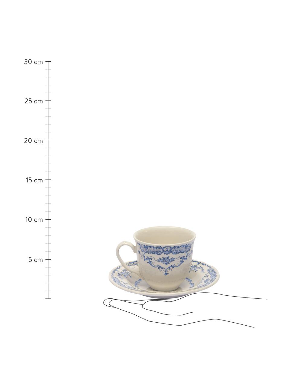 Filiżanka do espresso ze spodkiem Rose, 2 szt., Ceramika, Biały, niebieski, Ø 6 x W 5 cm, 95 ml