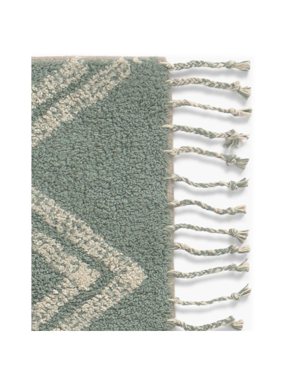 Tappeto bagno etnico in cotone Fauve, Cotone, Verde, bianco latteo, Larg. 50 x Lung. 70 cm