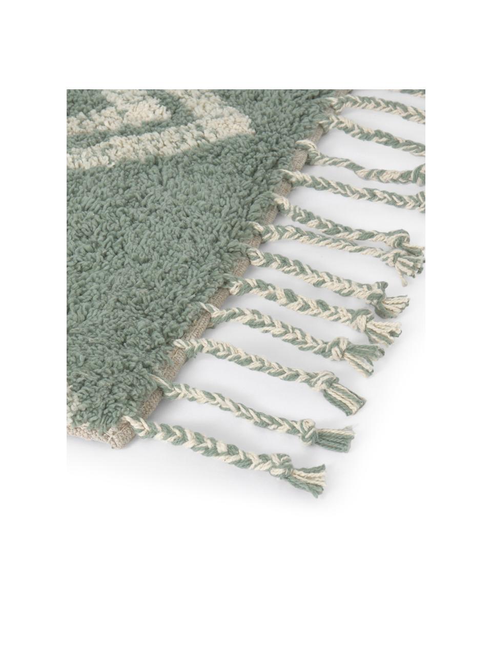 Tappeto bagno etnico in cotone Fauve, Cotone, Verde, bianco latteo, Larg. 50 x Lung. 70 cm