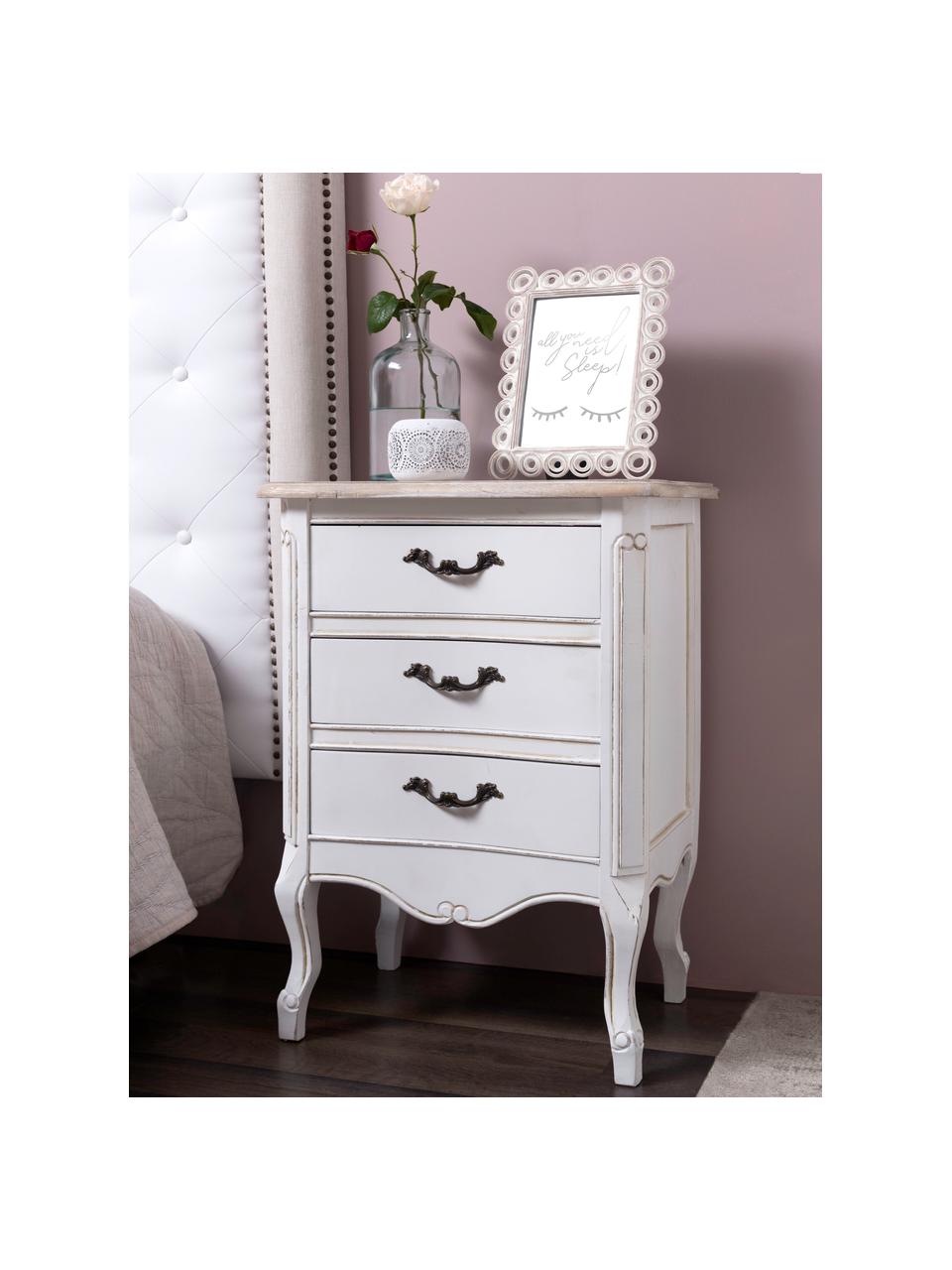 Comodino 3 cassetti bianco opaco - Shabby Chic