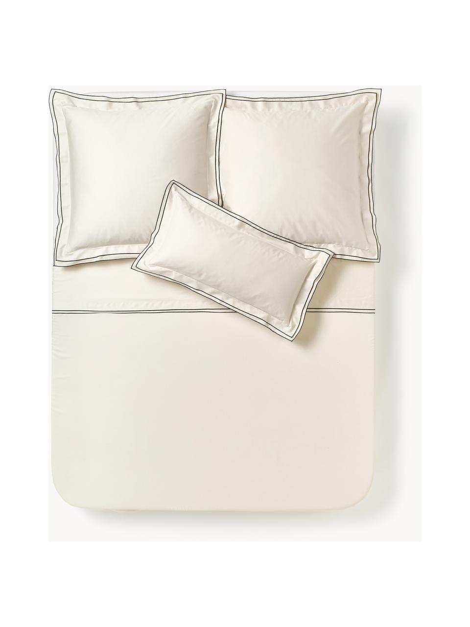 Sábana encimera de satén Carlotta, Blanco crema, marrón, Cama 150/160 cm (240 x 280 cm)