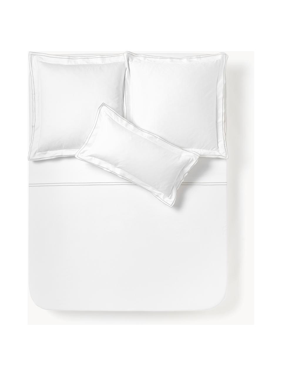 Drap plat en satin de coton Carlotta, Blanc crème, brun, larg. 240 x long. 280 cm