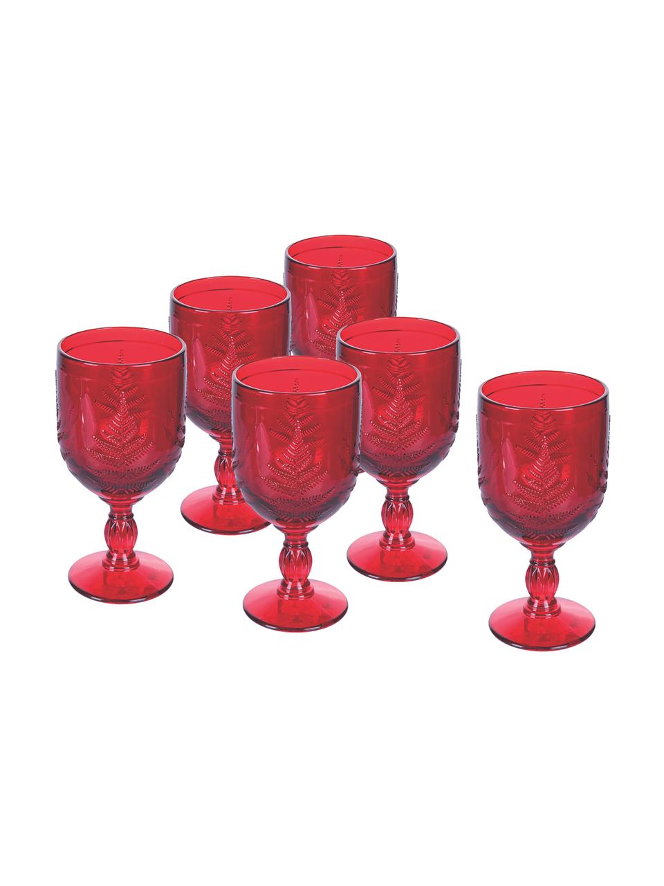 Pohár na víno s vianočným vzorom Aspen, 6 ks, Sklo, Červená, Ø 8 x V 17 cm, 240 ml