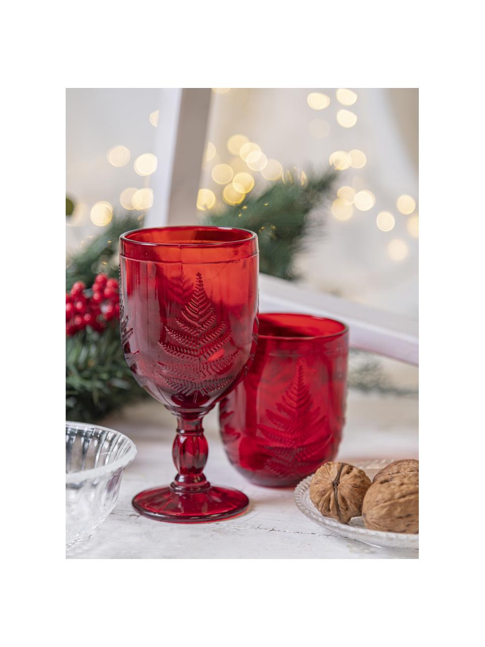 Copas de vino con relieves navideños Aspen, 6 uds., Vidrio, Rojo, Ø 8 x Al 17 cm, 240 ml