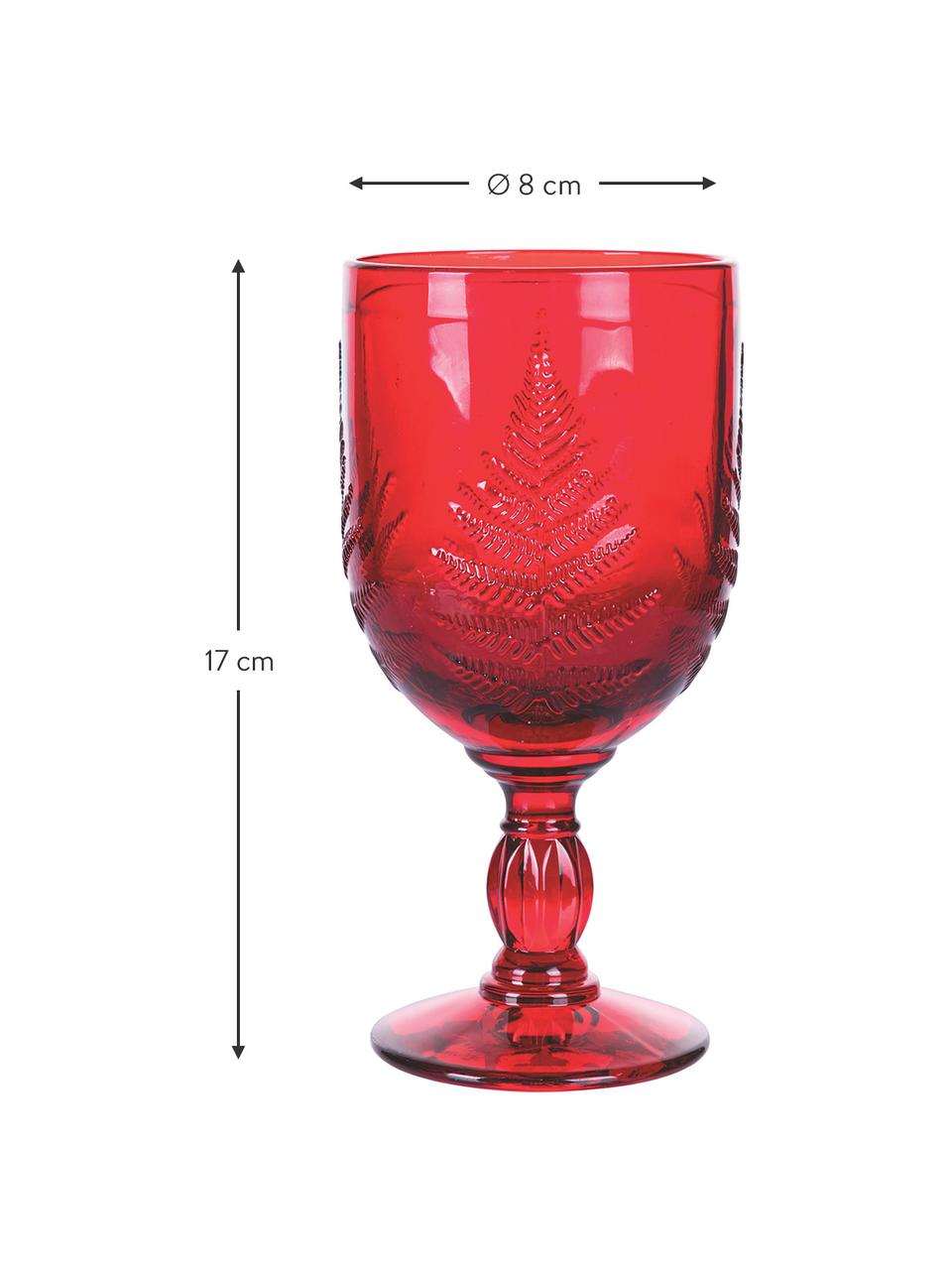 Copas de vino con relieves navideños Aspen, 6 uds., Vidrio, Rojo, Ø 8 x Al 17 cm, 240 ml