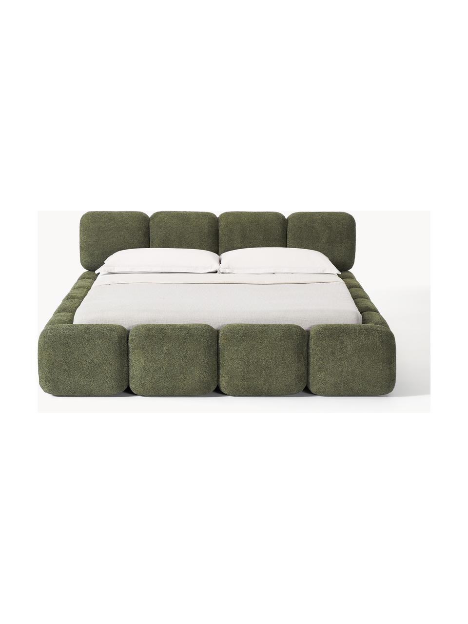 Buklé čalúnená posteľ Tayla, Buklé tmavozelená, Š 140 x D 200 cm