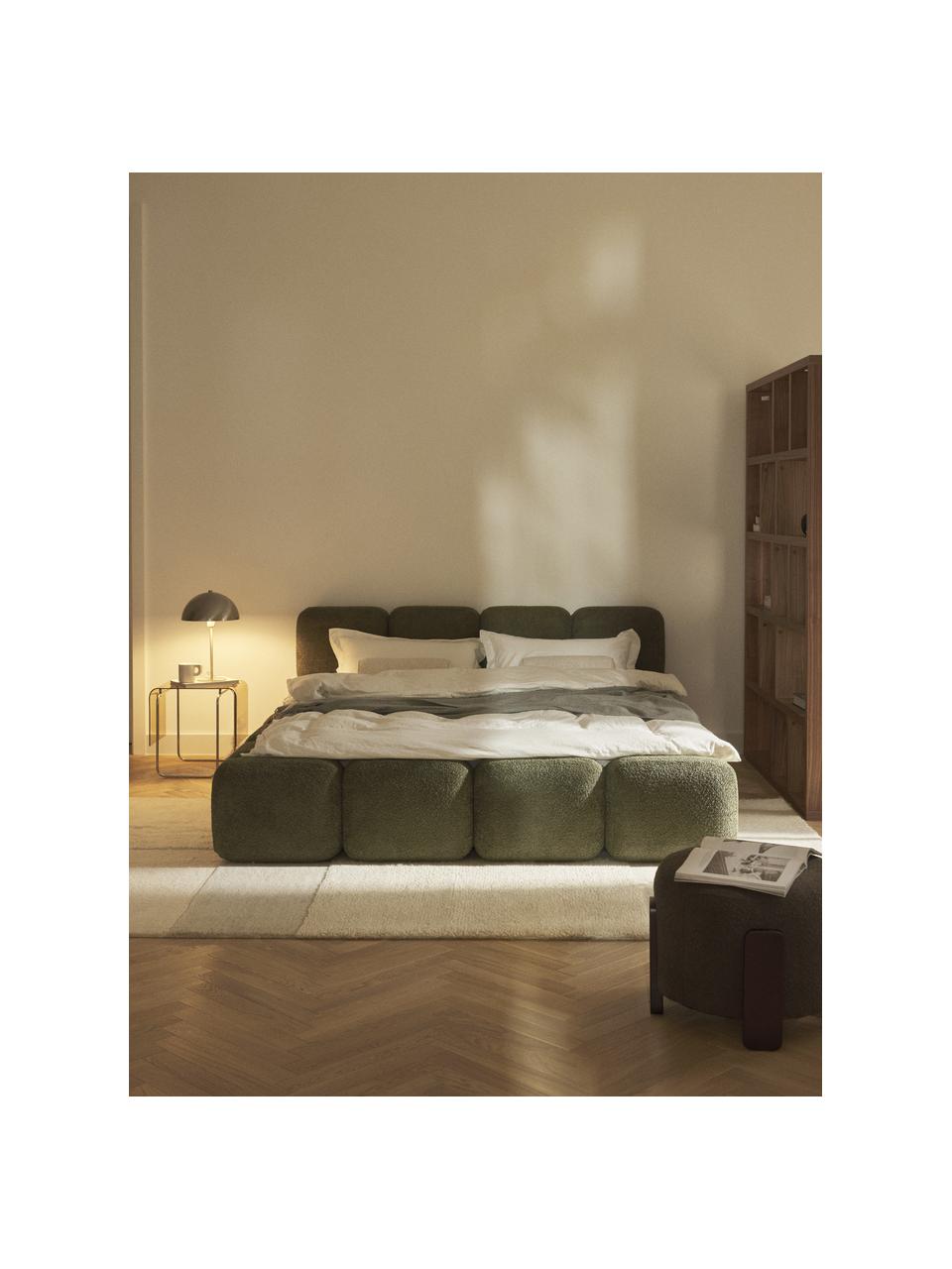 Buklé čalúnená posteľ Tayla, Buklé tmavozelená, Š 140 x D 200 cm