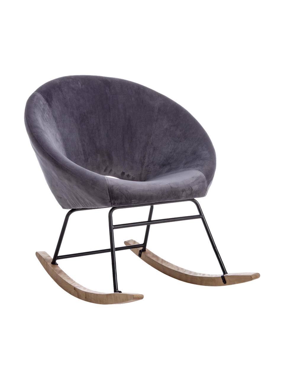 Sillón mecedora de terciopelo Annika, Tapizado: terciopelo de poliéster 7, Estructura: metal, pintura en polvo, Estructura: madera contrachapada, met, Terciopelo gris, An 74 x F 77 cm