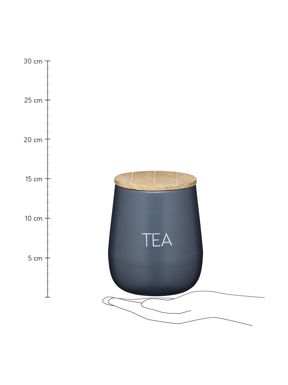 Aufbewahrungsdose Serenity Tea, Ø 13 x H 15 cm, Dose: Stahl, beschichtet, Deckel: Mangoholz, Anthrazit, Holz, Ø 13 x H 15 cm, 1,6 L
