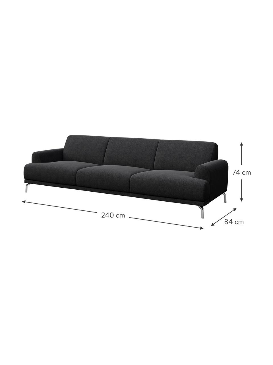 Sofa Puzo (3-osobowa), Tapicerka: 100% poliester, Nogi: metal lakierowany, Ciemny szary, S 240 x G 84 cm