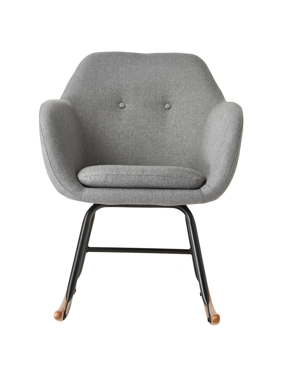 Fauteuil à bascule scandinave gris clair Emilia, Revêtement : gris clair Pieds : noir Arceaux : bois de hêtre, larg. 57 x prof. 69 cm