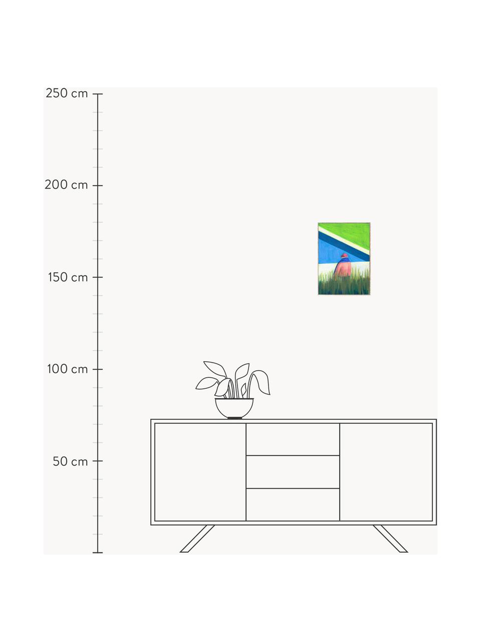 Plakát Les Vacances 03, 210g matný papír Hahnemühle, digitální tisk s 10 barvami odolnými vůči UV záření, Odstíny béžové, modré a zelené, Š 30 cm, V 40 cm