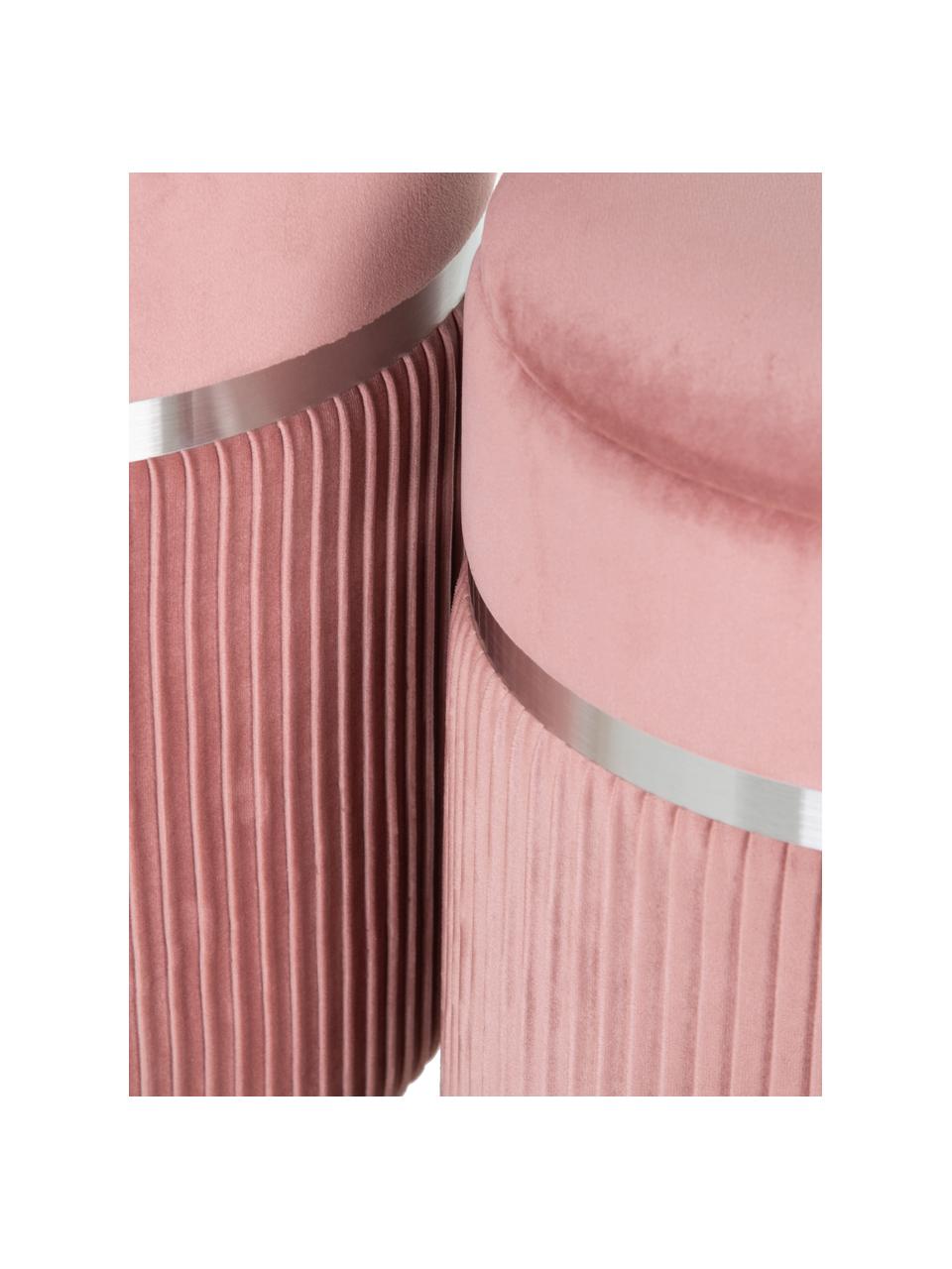 Fluwelen poefenset Chest met opbergruimte, 2-delig, Bekleding: polyester (fluweel), Roze, zilverkleurig, Set met verschillende formaten