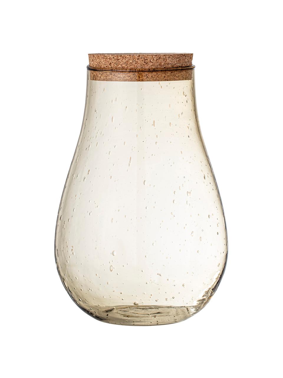 Glazen opbergpot Casie van gerecycled glas, Deksel: kurk, Bruin, Ø 18 x H 26 cm