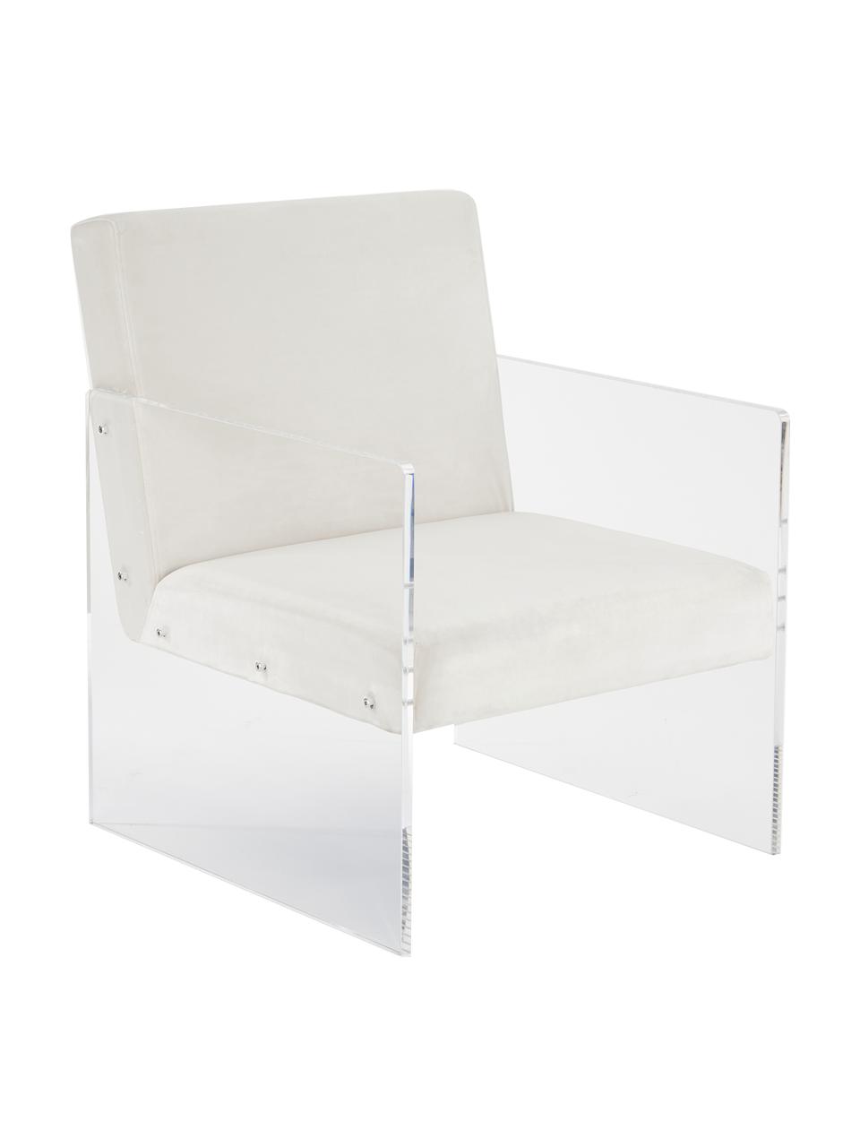 Samt-Loungesessel Ayden, Bezug: Samt (Polyester) Der hoch, Gestell: Massives Pappelholz, Sper, Beine: Acrylglas, Samt Beige, B 64 x T 74 cm