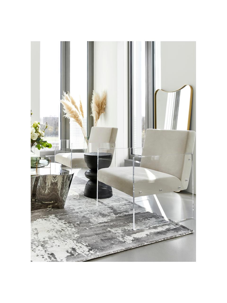 Fluwelen lounge fauteuil Ayden, Bekleding: fluweel (polyester), Frame: massief populierenhout, m, Poten: acrylglas, Fluweel beige, B 64 x D 74 cm
