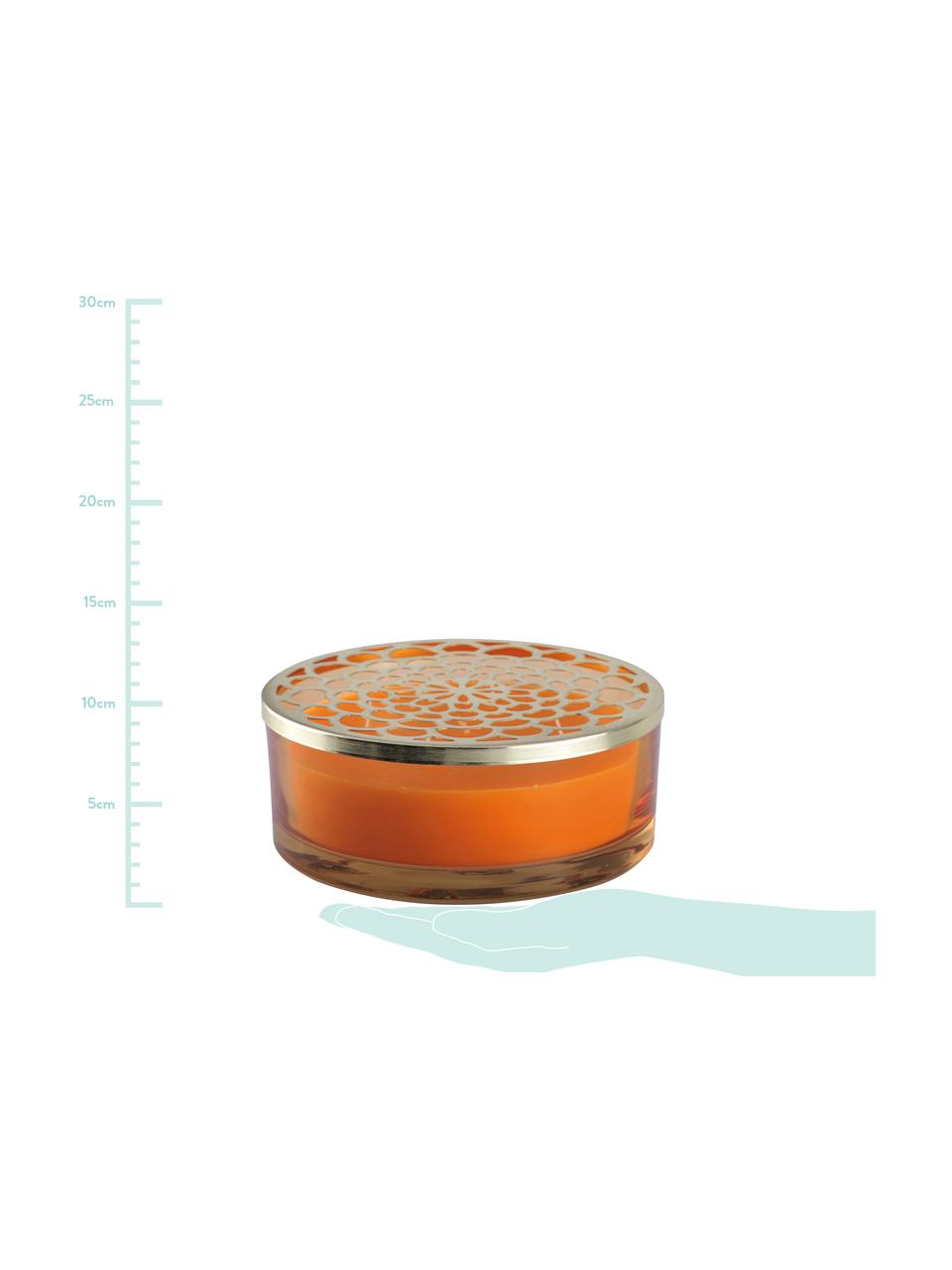 Candela profumata Narana (arancione), Contenitore: vetro, Coperchio: metallo, Dorato, arancione, Ø 20 x Alt. 8 cm