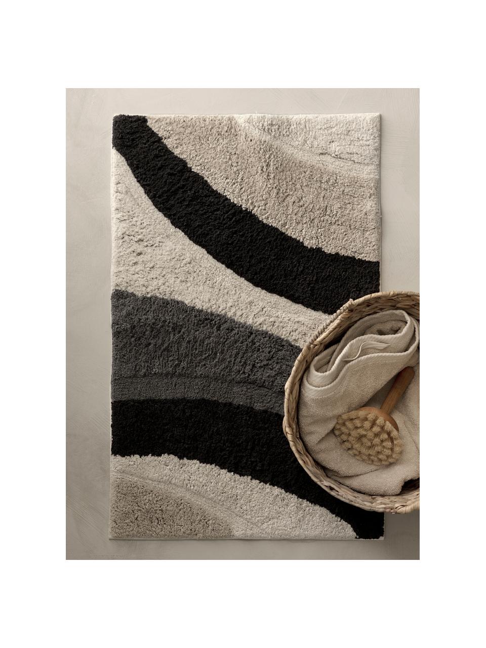 Koupelnový kobereček z organické bavlny Belinda, 100% organická bavlna s certifikátem BCI, Černá, béžová, tlumeně bílá, šedá, Š 50 cm, D 80 cm