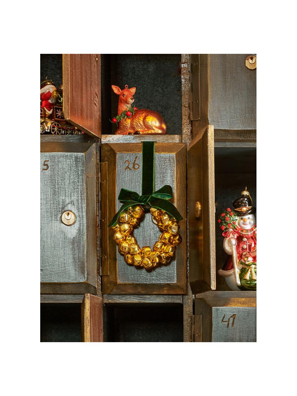 Súprava vianočných vencov so zvončekmi Honey, 2 diely, Potiahnutý kov, Odtiene zlatej, tmavozelená, Súprava s rôznymi veľkosťami