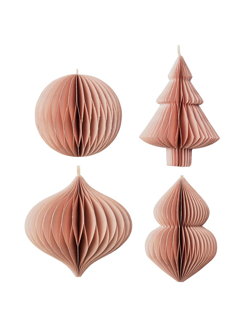 Décoration de sapin de Noël Viola haut. 10 cm, 4 élém., Carton, Vieux rose, Ø 9 x haut. 10 cm