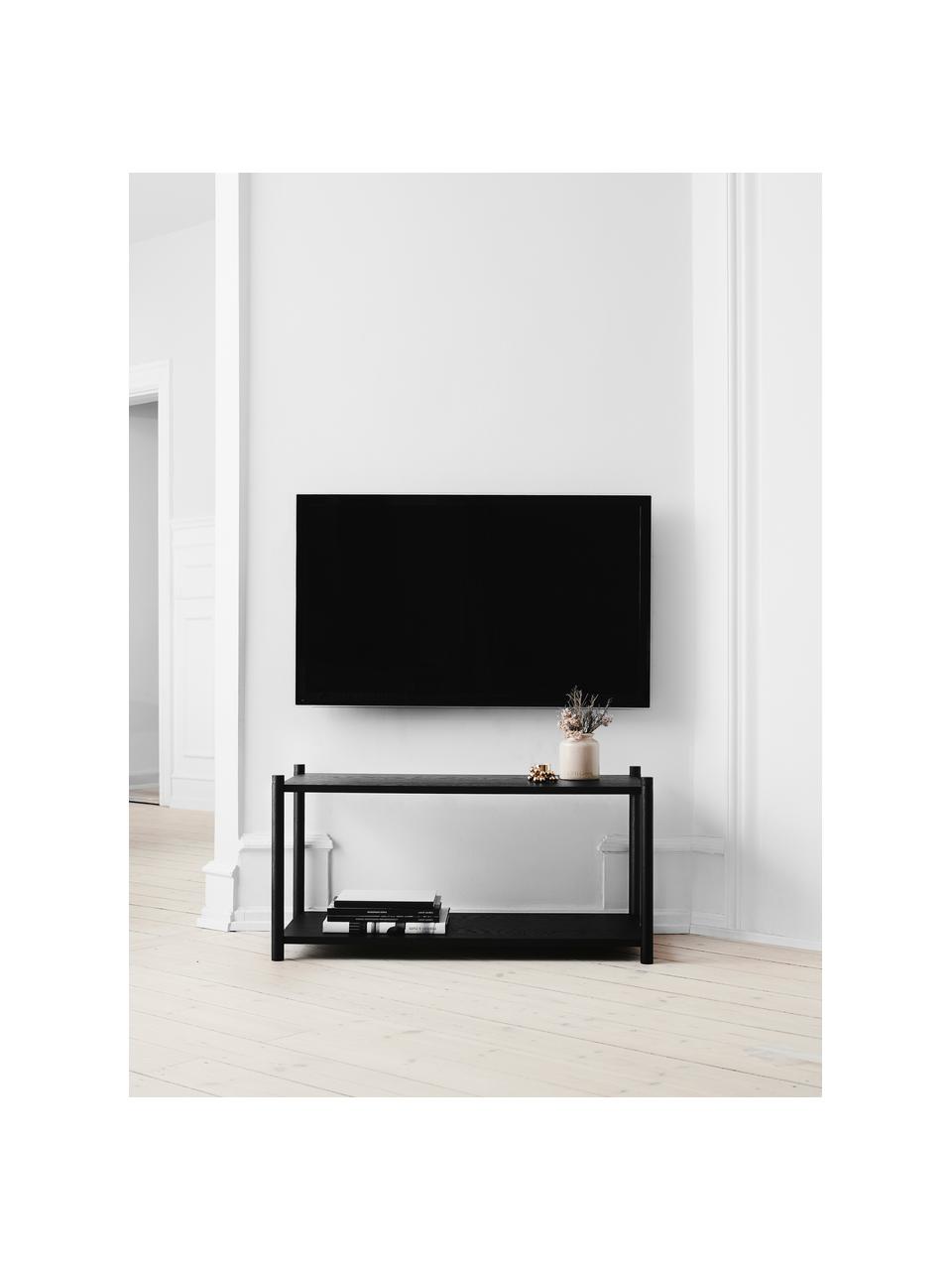 Estantería de madera de roble Sceene, Estantes: madera de roble, Estructura: madera de roble maciza, Madera de roble negro pintado, An 93 x Al 45 cm