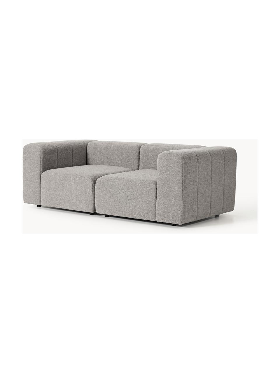 Modulares Bouclé-Sofa Lena (3-Sitzer), Bezug: Bouclé (93 % Polyester, 6, Gestell: Buchenholz, Spanplatte, H, Füße: Kunststoff, Bouclé Grau, B 211 x T 106 cm