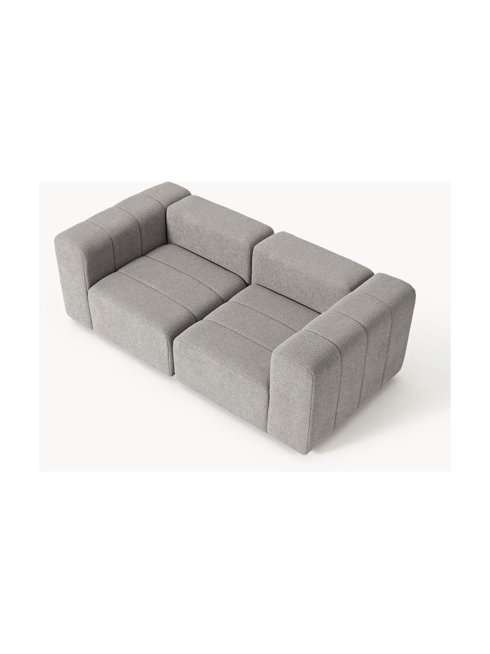 Modulares Bouclé-Sofa Lena (3-Sitzer), Bezug: Bouclé (93 % Polyester, 6, Gestell: Buchenholz, Spanplatte, H, Füße: Kunststoff, Bouclé Grau, B 211 x T 106 cm