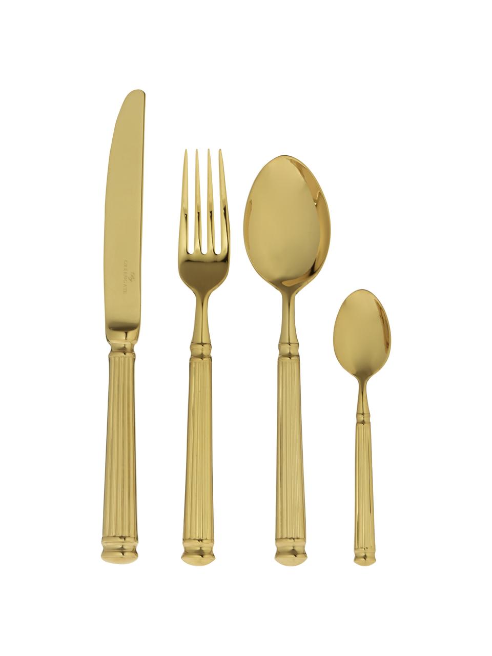 Set 4 posate dorate con struttura scanalata sul manico Elegance, 1 persona