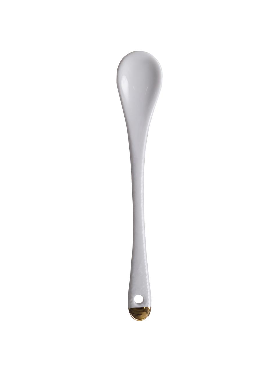 Set 6 cucchiai fatti a mano con struttura Nippon, Porcellana, Bianco, dorato, Lung. 13 cm