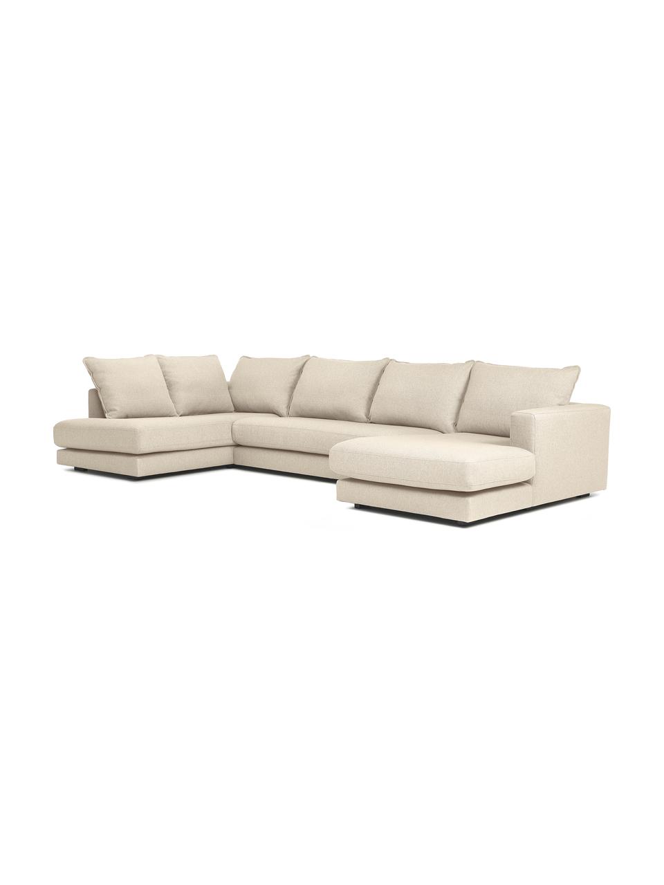 Divano da soggiorno Tribeca, Rivestimento: 100% poliestere Il rivest, Struttura: legno di pino massiccio, Piedini: legno massiccio di faggio, Tessuto beige scuro, Larg. 356 x Prof. 195 cm, chaise-longue a sinistra