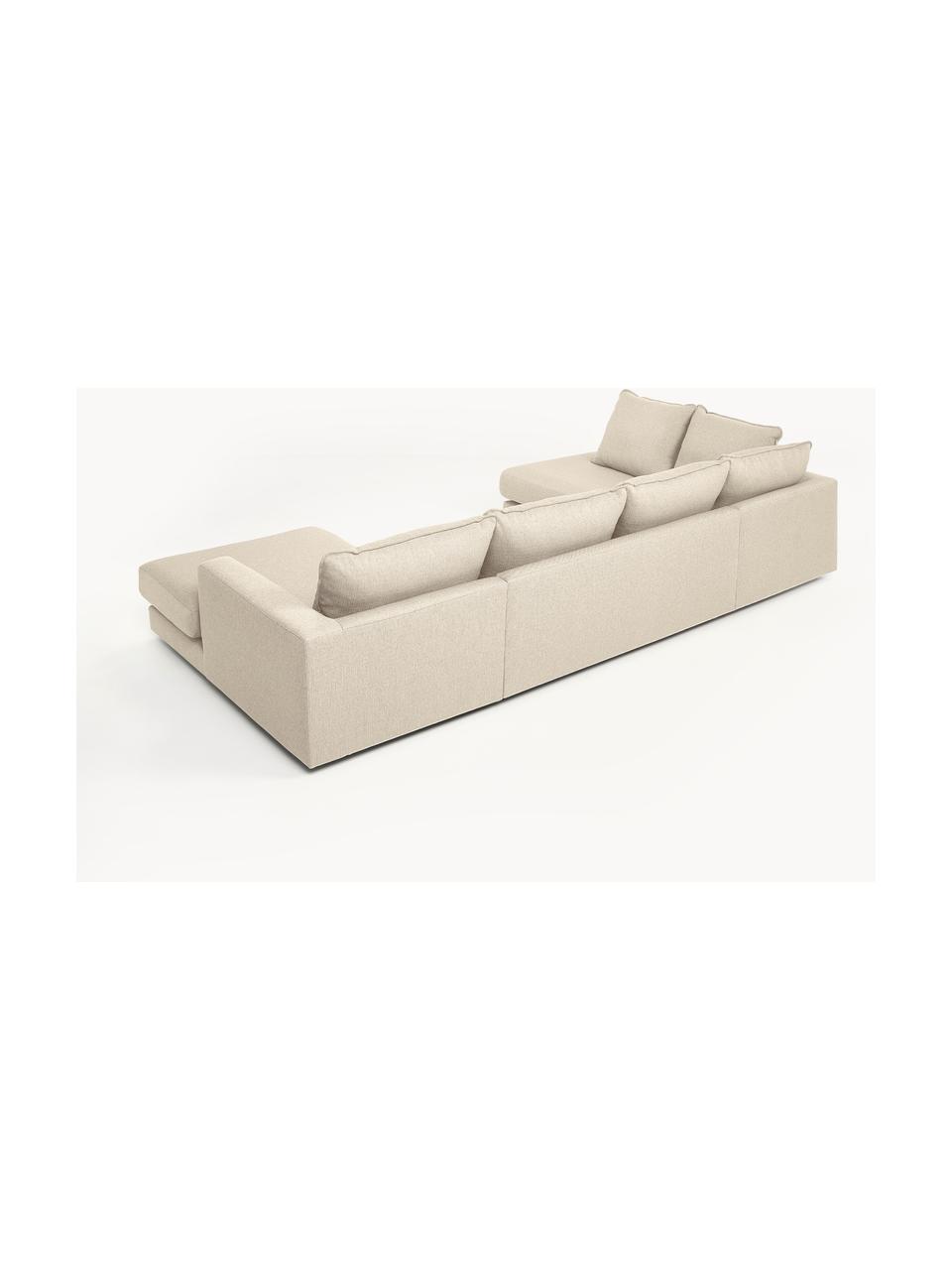 Divano da soggiorno Tribeca, Rivestimento: 100% poliestere Il rivest, Struttura: legno di pino massiccio, , Piedini: legno di faggio massiccio, Tessuto beige, Larg. 356 x Prof. 195 cm, chaise longue a sinistra