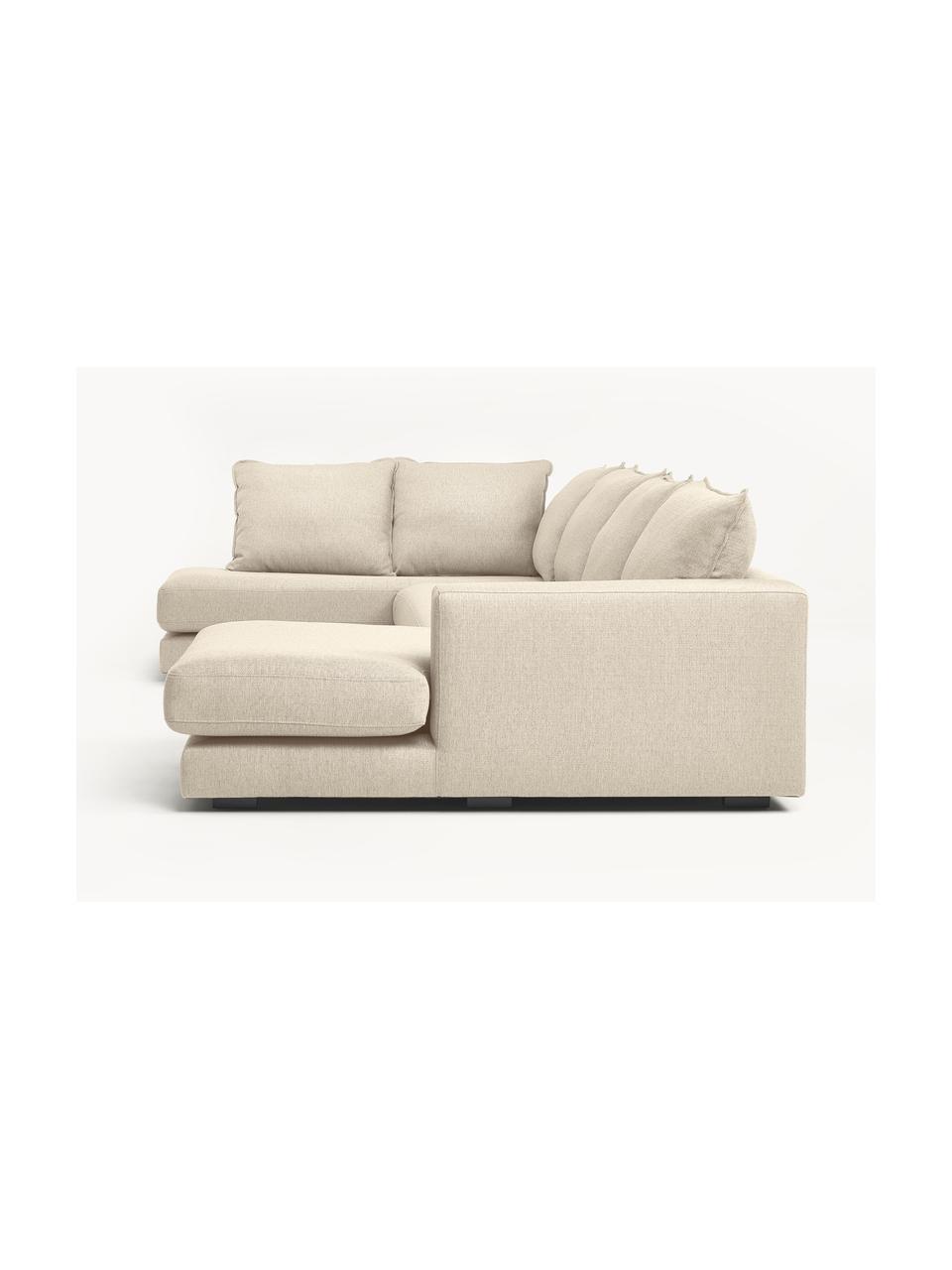 Divano da soggiorno Tribeca, Rivestimento: 100% poliestere Il rivest, Struttura: legno di pino massiccio, Piedini: legno massiccio di faggio, Tessuto beige, Larg. 356 x Prof. 195 cm, chaise longue a sinistra