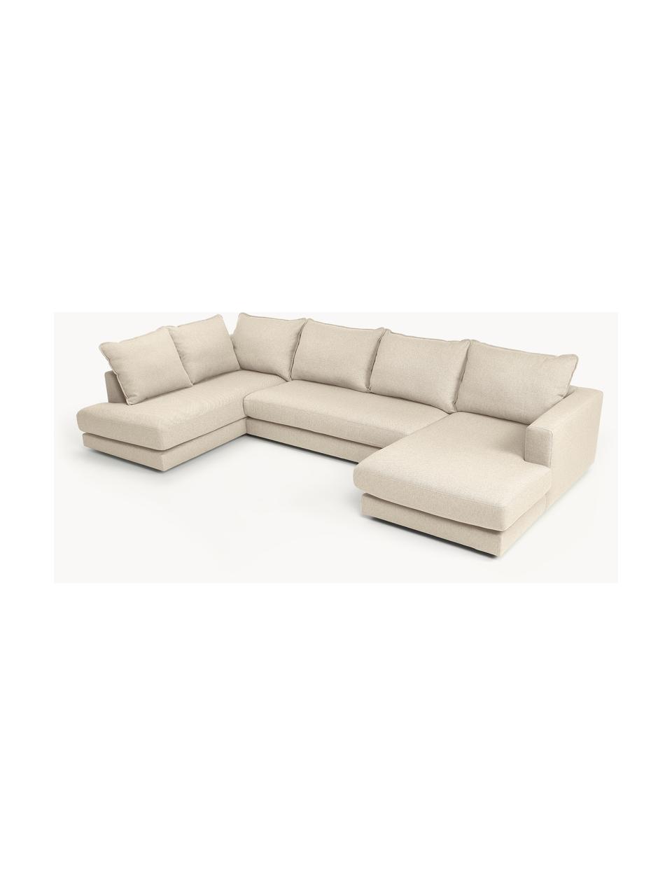 Narożna sofa modułowa Tribeca, Tapicerka: 100% poliester Dzięki tka, Stelaż: lite drewno sosnowe z cer, Nogi: lite drewno sosnowe z cer, Beżowa tkanina, S 356 x G 195 cm, lewostronna