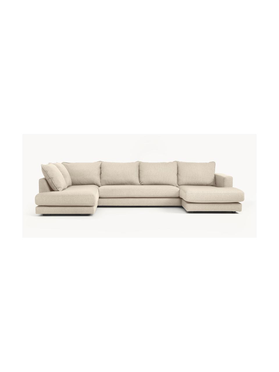 Narożna sofa modułowa Tribeca, Tapicerka: 100% poliester Dzięki tka, Stelaż: lite drewno sosnowe z cer, Nogi: lite drewno sosnowe z cer, Beżowa tkanina, S 356 x G 195 cm, lewostronna