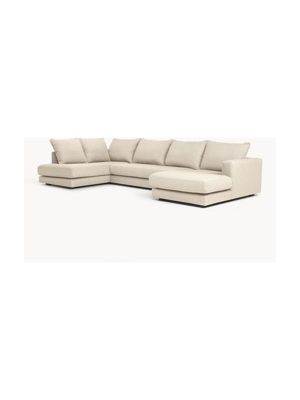 Narożna sofa modułowa Tribeca, Tapicerka: 100% poliester Dzięki tka, Stelaż: lite drewno sosnowe z cer, Nogi: lite drewno sosnowe z cer, Beżowa tkanina, S 356 x G 195 cm, lewostronna