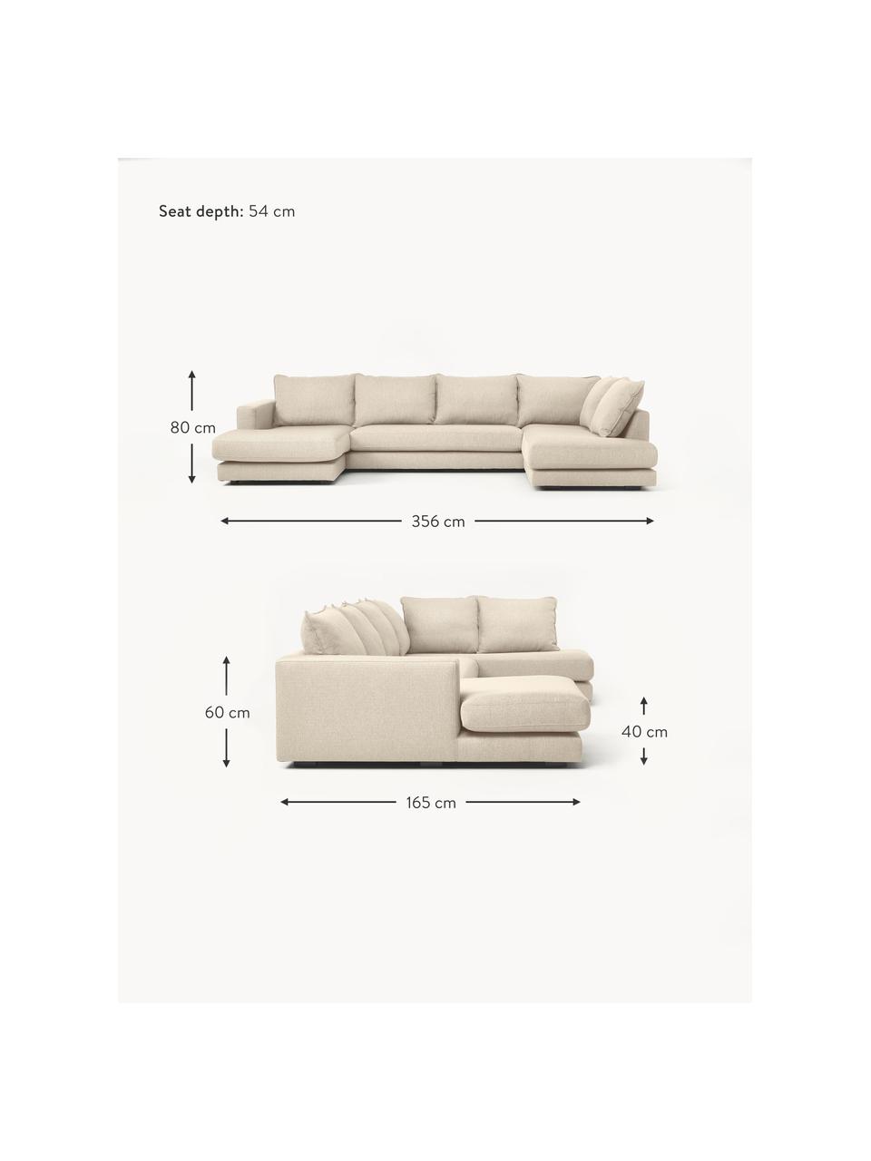 Canapé de salon Tribeca, Tissu beige clair, larg. 356 x prof. 195 cm, méridienne à gauche