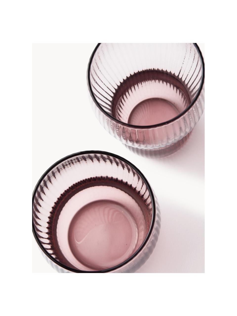 Mundgeblasene Longdrinkgläser Pum mit Rillenstruktur, 2 Stück, Glas, mundgeblasen, Rosa, Ø 7 x H 12 cm, 300 ml