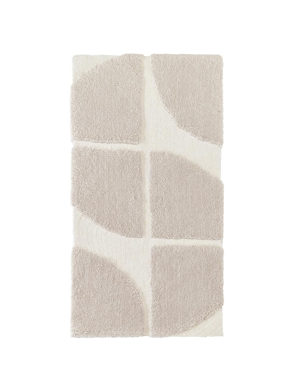 Flauschiger Hochflor-Teppich Jade mit erhabener Hoch-Tief-Struktur, Flor: Mikrofaser (100% Polyeste, Beige/Cremeweiß, B 80 x L 150 cm (Größe XS)