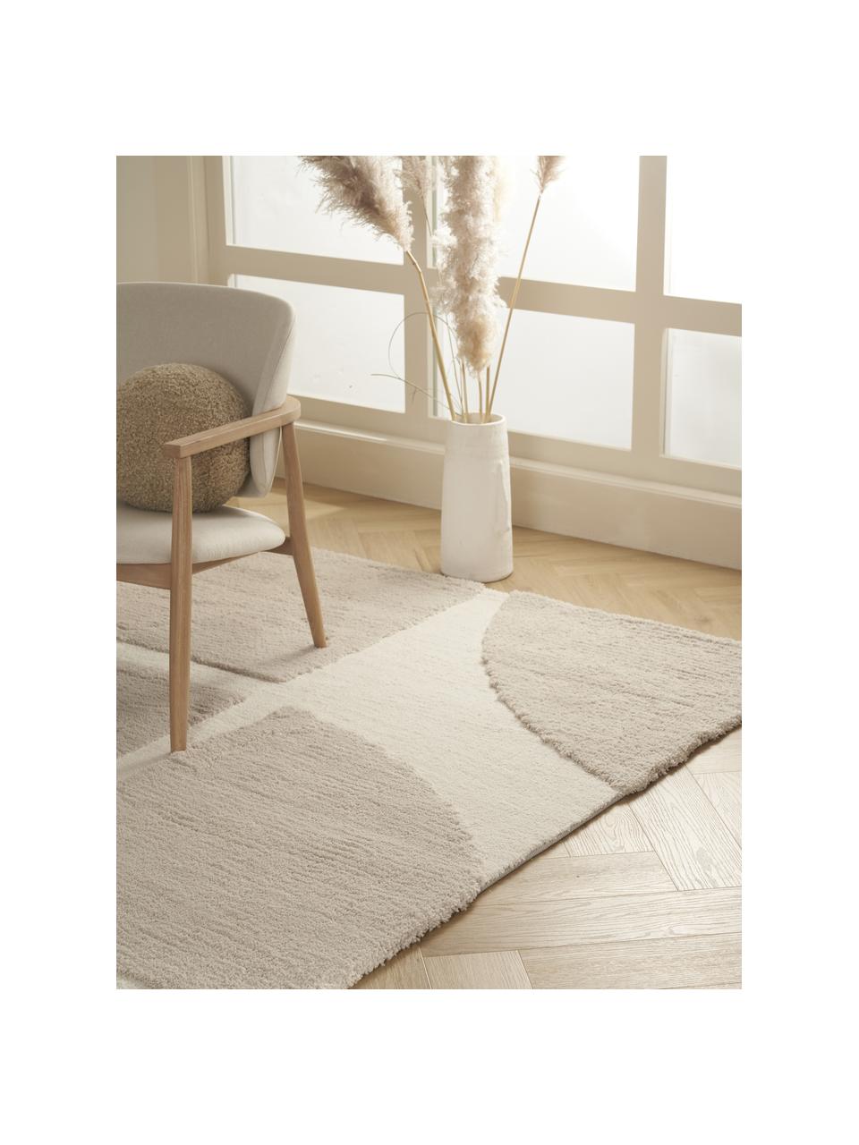 Tappeto soffice a pelo lungo con struttura alta-bassa rialzata Jade, Retro: 55% poliestere, 45% coton, Beige, bianco crema, Larg. 80 x Lung. 150 cm (taglia XS)