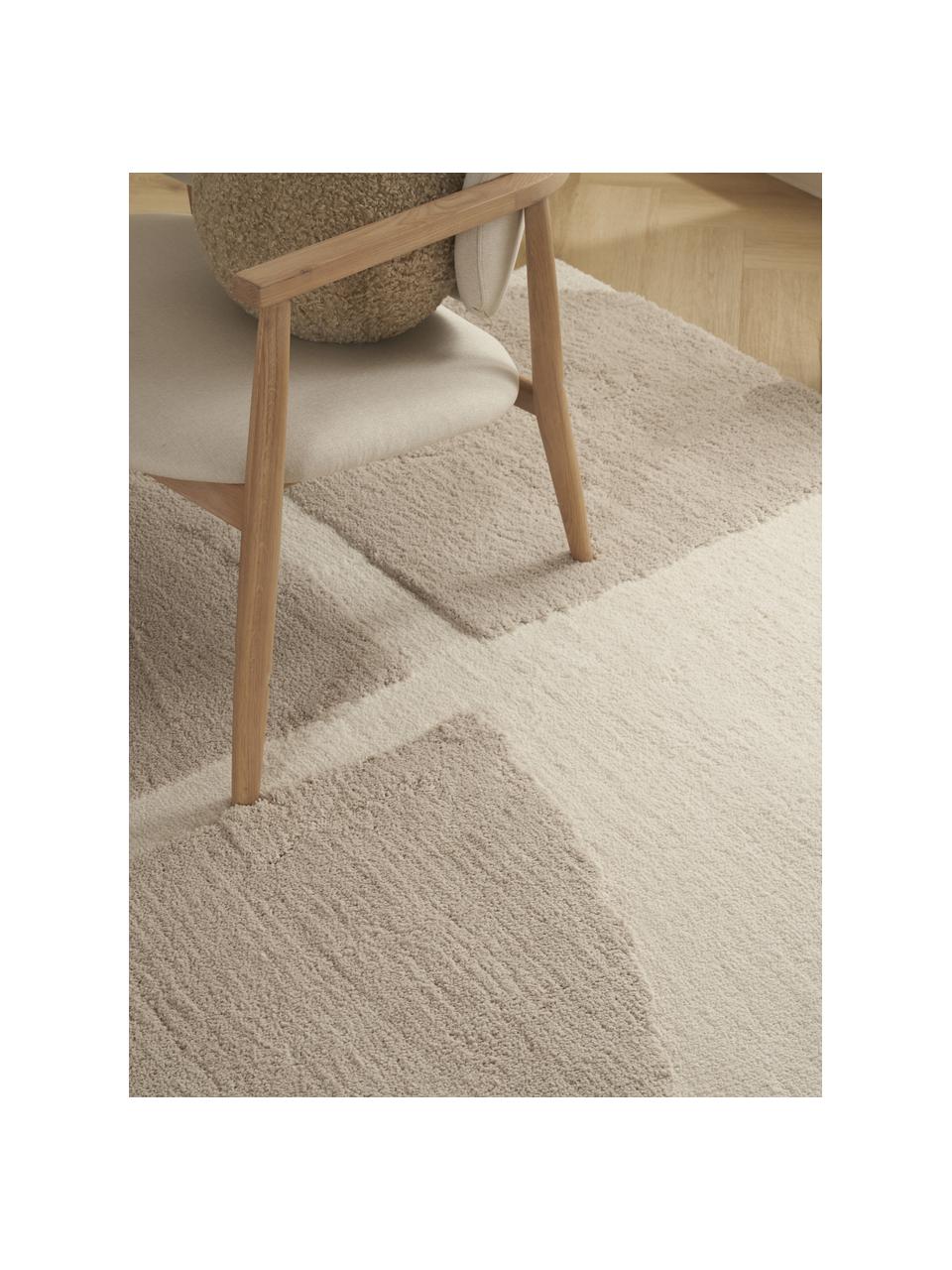 Tapis moelleux à poils longs texturés Jade, Beige, blanc crème, larg. 80 x long. 150 cm (taille XS)