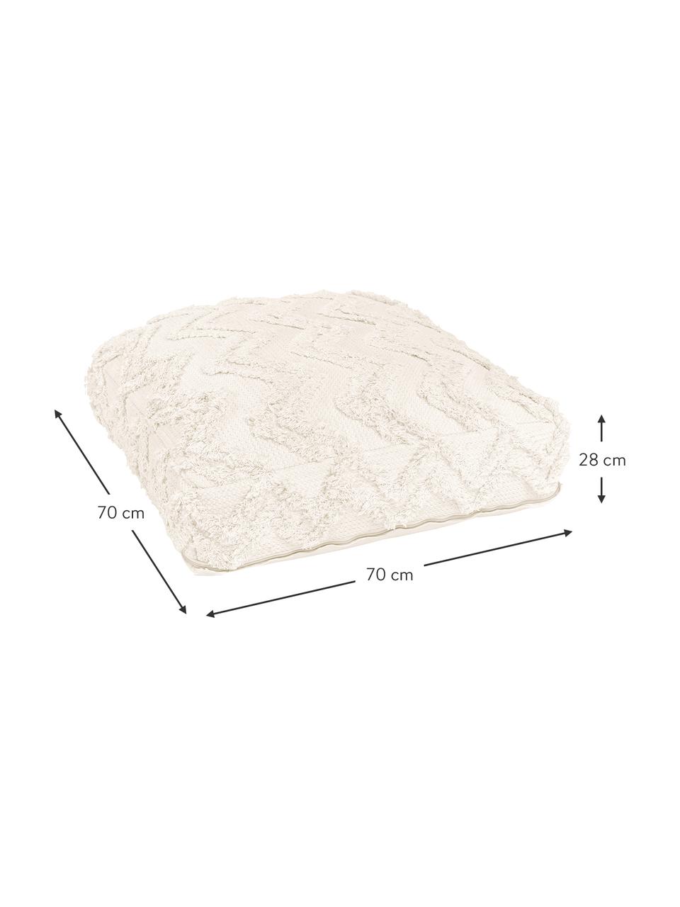 Cojín de suelo artesanal Akesha, estilo boho, Funda: algodón, Blanco, An 70 x Al 28 cm